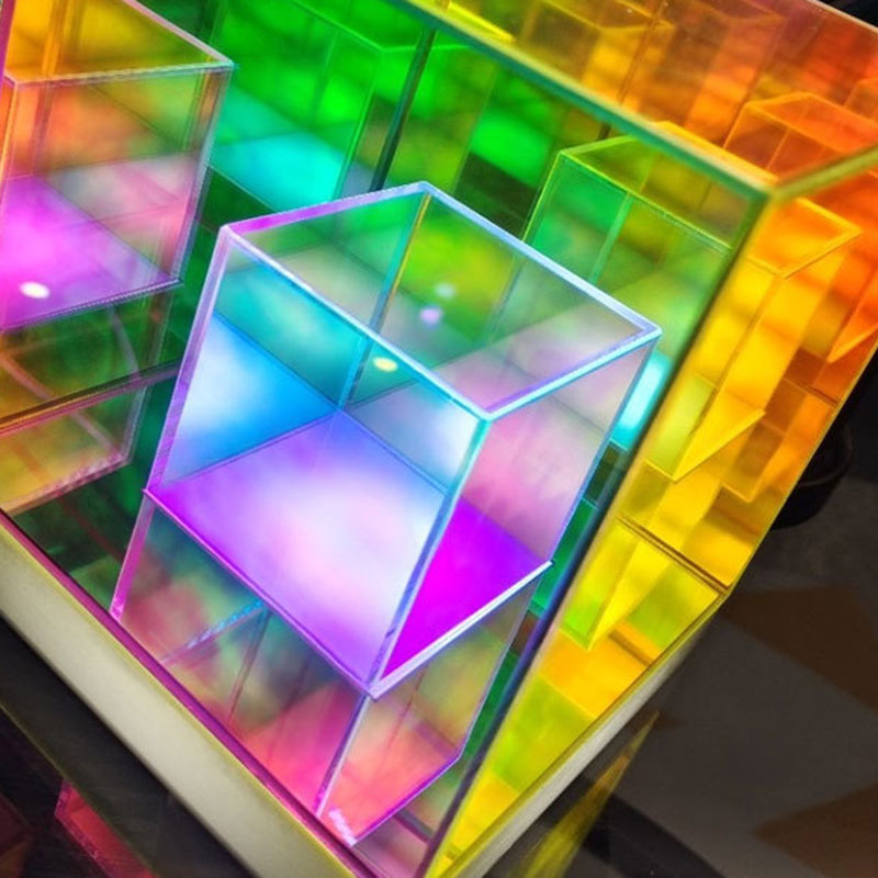 Contemporary Creative Acrylic Multicolor Diamond Cube Pyramid LED Night Light Table Lamp For Bedroom