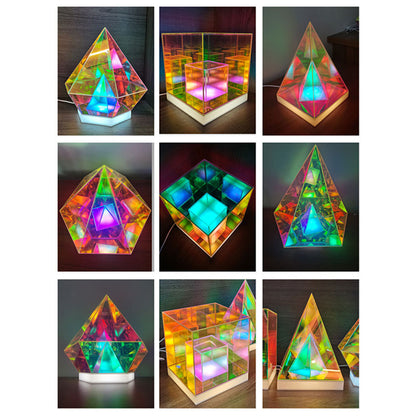 Contemporary Creative Acrylic Multicolor Diamond Cube Pyramid LED Night Light Table Lamp For Bedroom