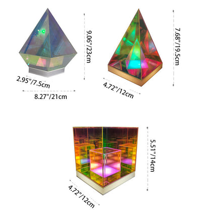 Contemporary Creative Acrylic Multicolor Diamond Cube Pyramid LED Night Light Table Lamp For Bedroom