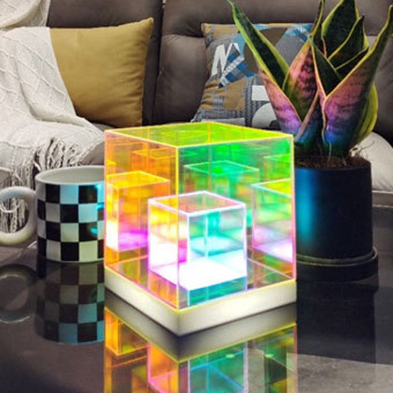 Contemporary Creative Acrylic Multicolor Diamond Cube Pyramid LED Night Light Table Lamp For Bedroom