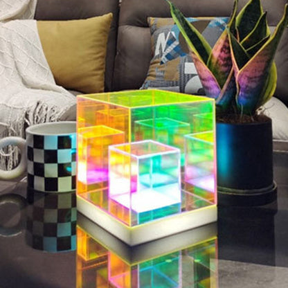 Contemporary Creative Acrylic Multicolor Diamond Cube Pyramid LED Night Light Table Lamp For Bedroom