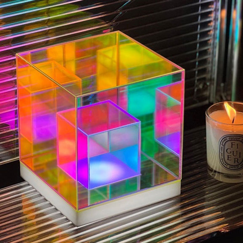 Contemporary Creative Acrylic Multicolor Diamond Cube Pyramid LED Night Light Table Lamp For Bedroom