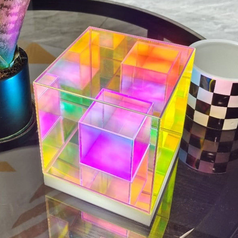 Contemporary Creative Acrylic Multicolor Diamond Cube Pyramid LED Night Light Table Lamp For Bedroom