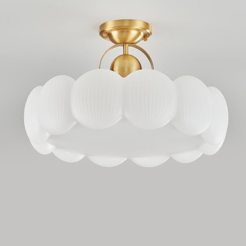 Modern Mid-Century Copper Stainless Steel Acrylic Creamy Round Floral LED Semi-Flush Mount Light For Living Room
