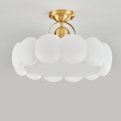 Modern Mid-Century Copper Stainless Steel Acrylic Creamy Round Floral LED Semi-Flush Mount Light For Living Room