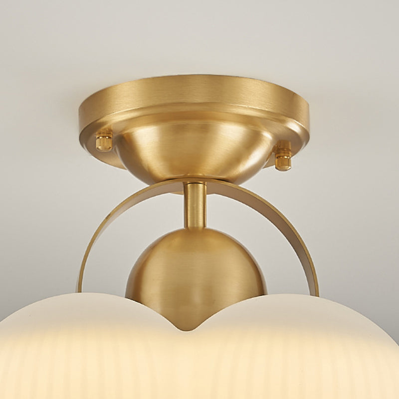 Modern Mid-Century Copper Stainless Steel Acrylic Creamy Round Floral LED Semi-Flush Mount Light For Living Room
