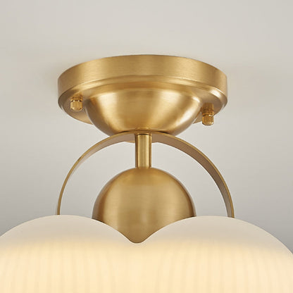 Modern Mid-Century Copper Stainless Steel Acrylic Creamy Round Floral LED Semi-Flush Mount Light For Living Room