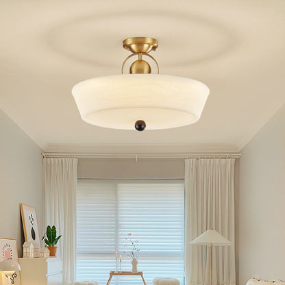 Modern Mid-Century Brass Stainless Steel Acrylic Round Dome Semi-Flush Mount Light For Living Room