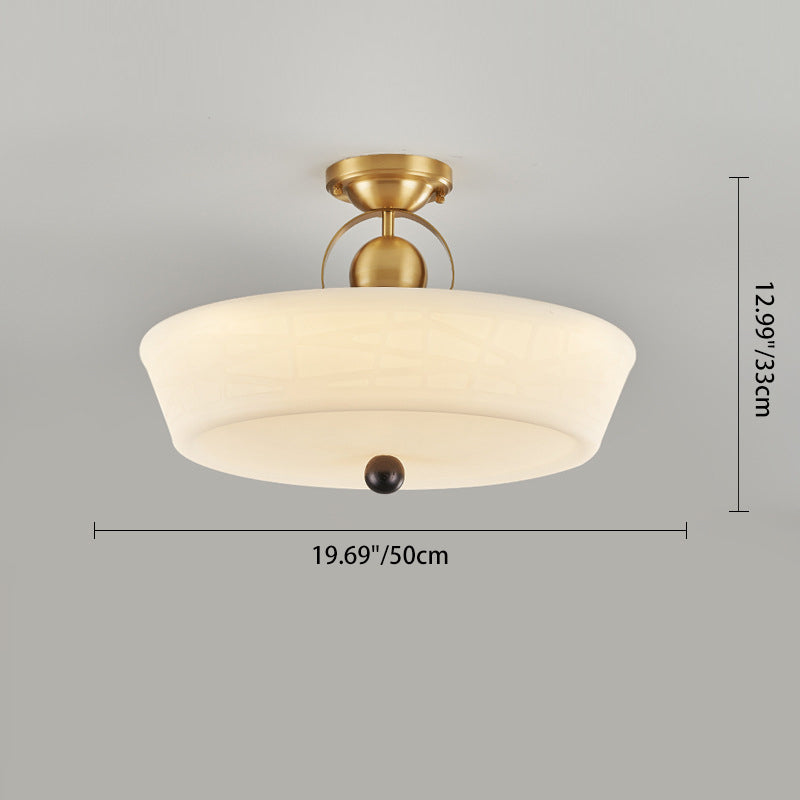 Modern Mid-Century Brass Stainless Steel Acrylic Round Dome Semi-Flush Mount Light For Living Room