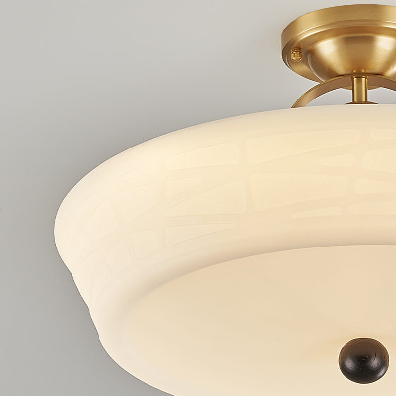 Modern Mid-Century Brass Stainless Steel Acrylic Round Dome Semi-Flush Mount Light For Living Room