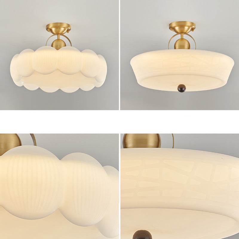 Modern Mid-Century Brass Stainless Steel Acrylic Round Dome Semi-Flush Mount Light For Living Room