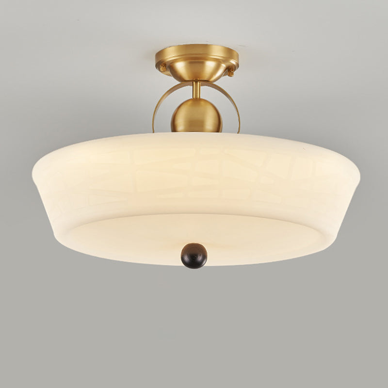Modern Mid-Century Brass Stainless Steel Acrylic Round Dome Semi-Flush Mount Light For Living Room