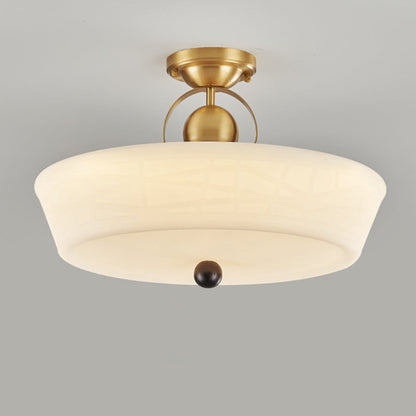 Modern Mid-Century Brass Stainless Steel Acrylic Round Dome Semi-Flush Mount Light For Living Room