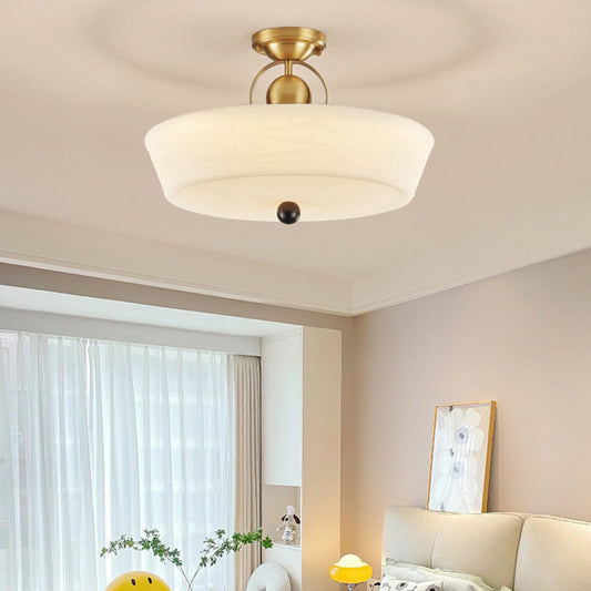Modern Mid-Century Brass Stainless Steel Acrylic Round Dome Semi-Flush Mount Light For Living Room