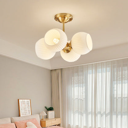 Modern Minimalist All-Copper Glass Striped Globe Shade 4/6-Light Semi-Flush Mount Light For Living Room