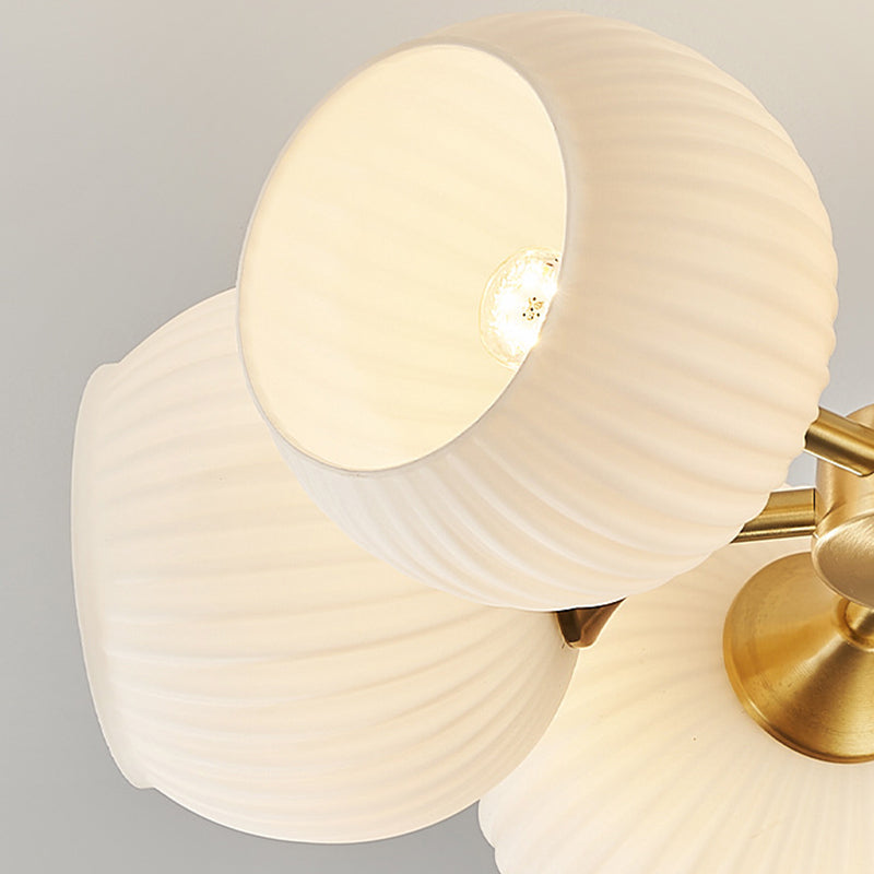 Modern Minimalist All-Copper Glass Striped Globe Shade 4/6-Light Semi-Flush Mount Light For Living Room