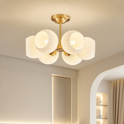 Modern Minimalist All-Copper Glass Striped Globe Shade 4/6-Light Semi-Flush Mount Light For Living Room