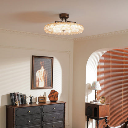 Modern Mid-Century Iron And Resin Round Leaf Texture LED Semi-Flush Mount Light For Living Room