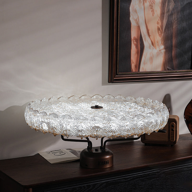 Modern Mid-Century Iron And Resin Round Leaf Texture LED Semi-Flush Mount Light For Living Room