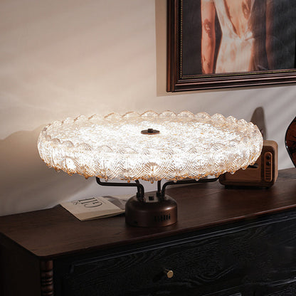 Modern Mid-Century Iron And Resin Round Leaf Texture LED Semi-Flush Mount Light For Living Room