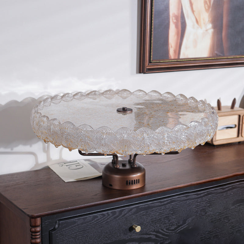 Modern Mid-Century Iron And Resin Round Leaf Texture LED Semi-Flush Mount Light For Living Room