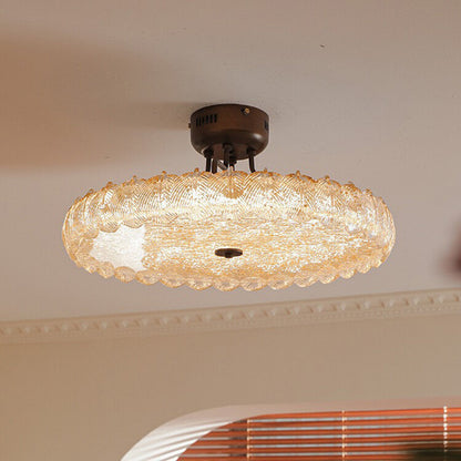 Modern Mid-Century Iron And Resin Round Leaf Texture LED Semi-Flush Mount Light For Living Room