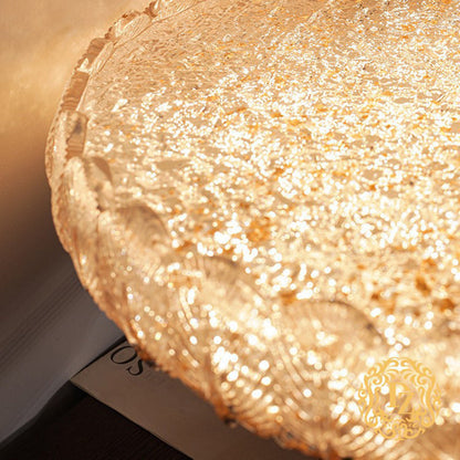 Modern Mid-Century Iron And Resin Round Leaf Texture LED Semi-Flush Mount Light For Living Room