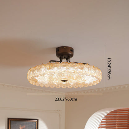 Modern Mid-Century Iron And Resin Round Leaf Texture LED Semi-Flush Mount Light For Living Room