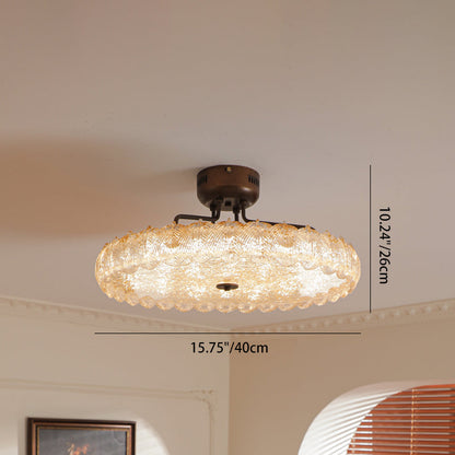 Modern Mid-Century Iron And Resin Round Leaf Texture LED Semi-Flush Mount Light For Living Room