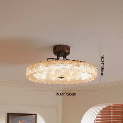 Modern Mid-Century Iron And Resin Round Leaf Texture LED Semi-Flush Mount Light For Living Room
