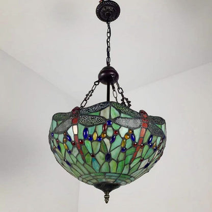 Traditional Tiffany Alloy & Stained Glass Dragonfly Dome 3-Light Chandelier For Living Room