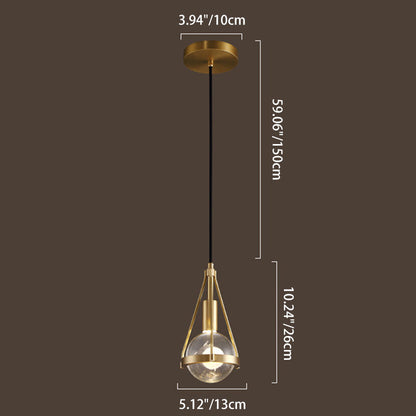 Modern Luxury Brass & Crystal Globe 1-Light Pendant Light For Living Room