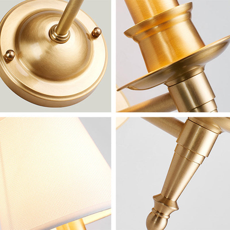 Traditional French Brass & Fabric Round Shade 1-Light Wall Sconce Lamp For Living Room