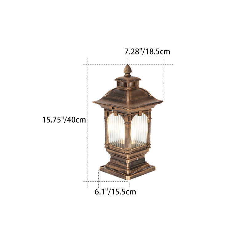 Traditional European Aluminum & Glass Striped Rectangular 1-Light Post Head Outdoor Light For Garden
