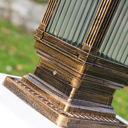 Traditional European Aluminum & Glass Striped Rectangular 1-Light Post Head Outdoor Light For Garden