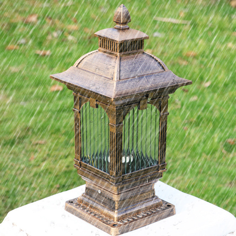 Traditional European Aluminum & Glass Striped Rectangular 1-Light Post Head Outdoor Light For Garden