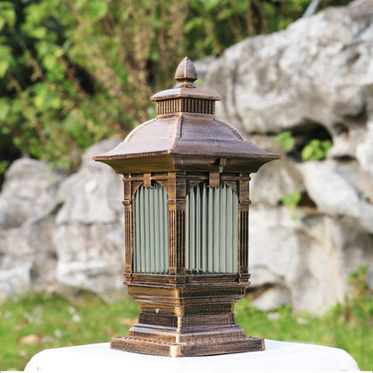 Traditional European Aluminum & Glass Striped Rectangular 1-Light Post Head Outdoor Light For Garden