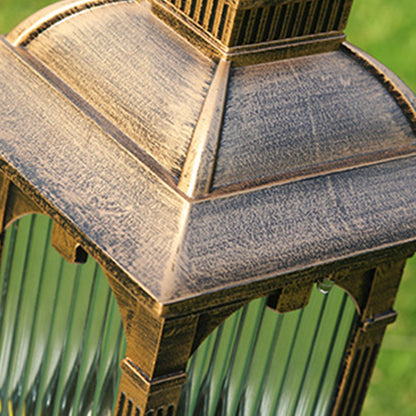 Traditional European Aluminum & Glass Striped Rectangular 1-Light Post Head Outdoor Light For Garden