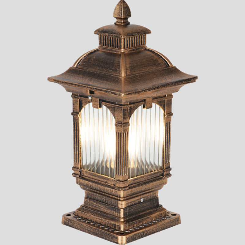 Traditional European Aluminum & Glass Striped Rectangular 1-Light Post Head Outdoor Light For Garden