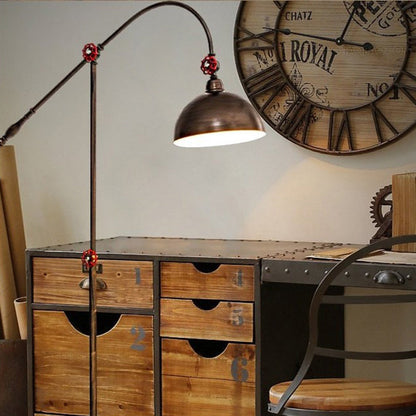 Contemporary Industrial Iron Dome Fishing Rod 1-Light Standing Floor Lamp For Living Room