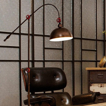 Contemporary Industrial Iron Dome Fishing Rod 1-Light Standing Floor Lamp For Living Room