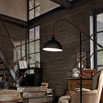 Contemporary Industrial Iron Dome Fishing Rod 1-Light Standing Floor Lamp For Living Room