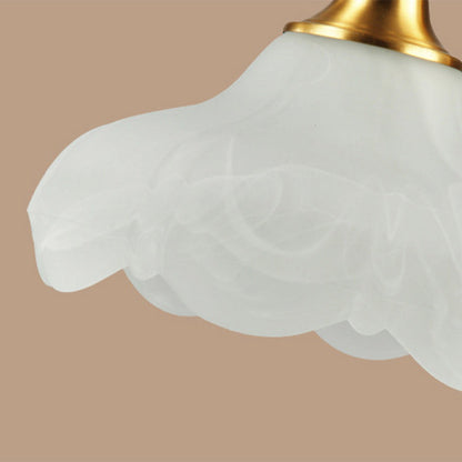 Traditional European Brass Glass Floral Shade Round Base 1-Light Table Lamp For Bedroom