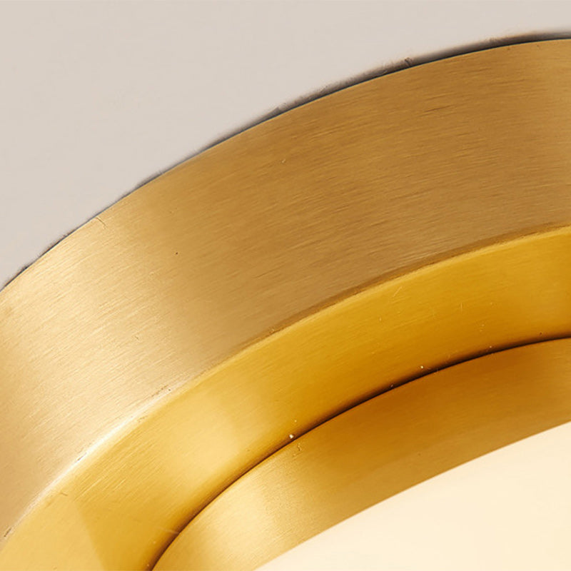 Traditional Chinese Brass Cylindrical Square 1-Light Semi-Flush Mount Ceiling Light For Living Room