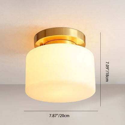 Traditional Chinese Brass Cylindrical Square 1-Light Semi-Flush Mount Ceiling Light For Living Room