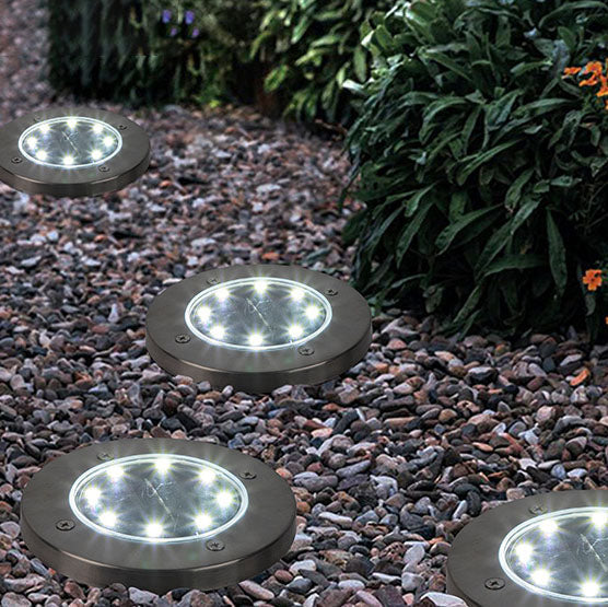 Modern Minimalist Plastic Stainless Steel Round LED Solar Outdoor Light For Garden