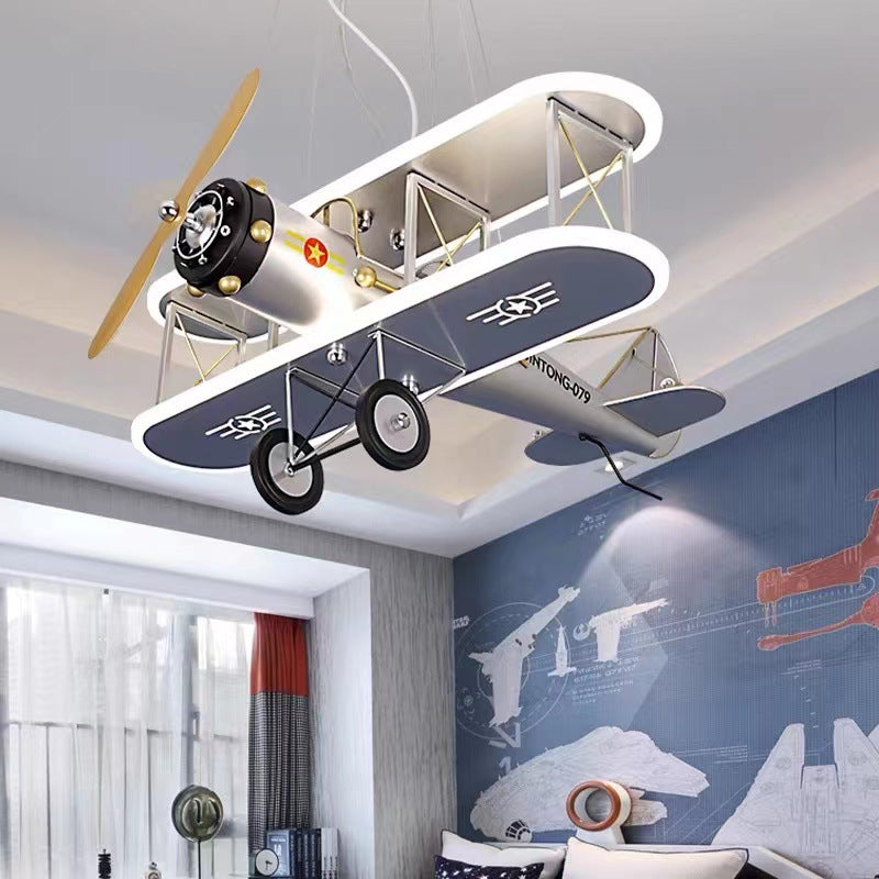 Contemporary Creative Kid Iron Resin Acrylic Airplane LED Chandelier For Bedroom