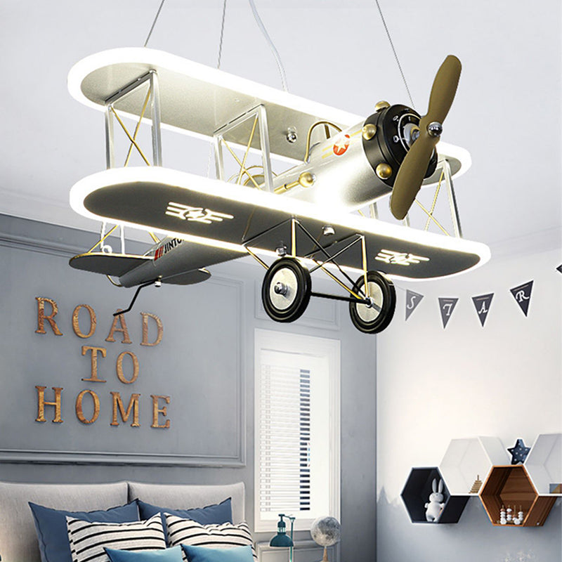 Contemporary Creative Kid Iron Resin Acrylic Airplane LED Chandelier For Bedroom