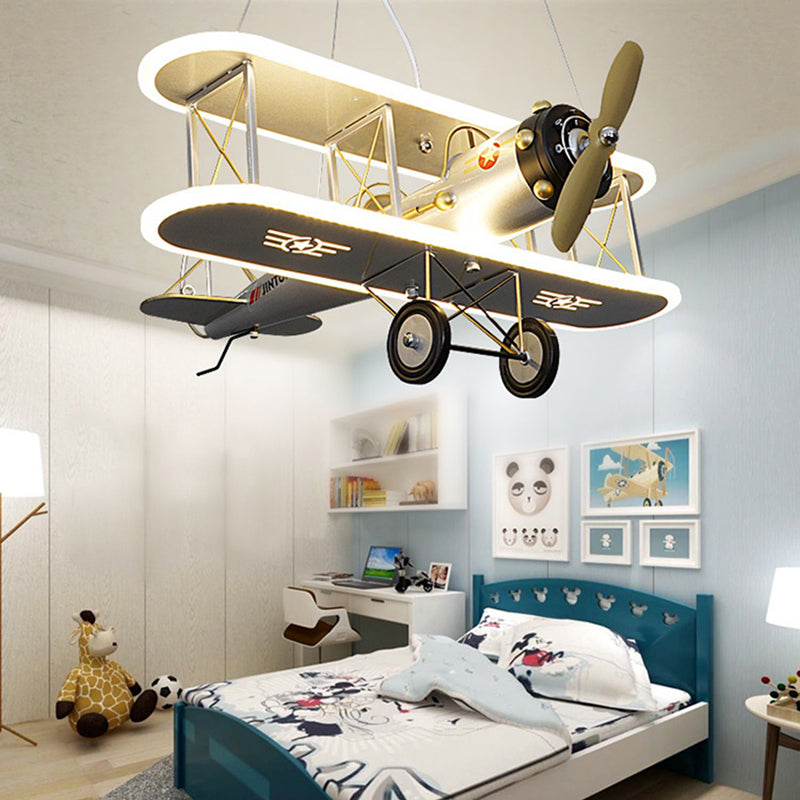 Contemporary Creative Kid Iron Resin Acrylic Airplane LED Chandelier For Bedroom