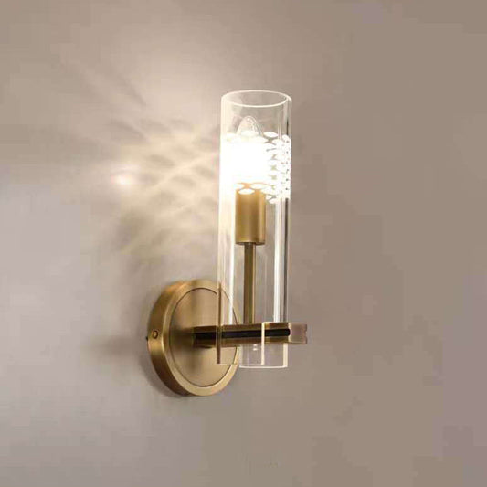 Modern Luxury Brass Glass Cylindrical Candelabra 1/2-Light Wall Sconce Lamp For Living Room